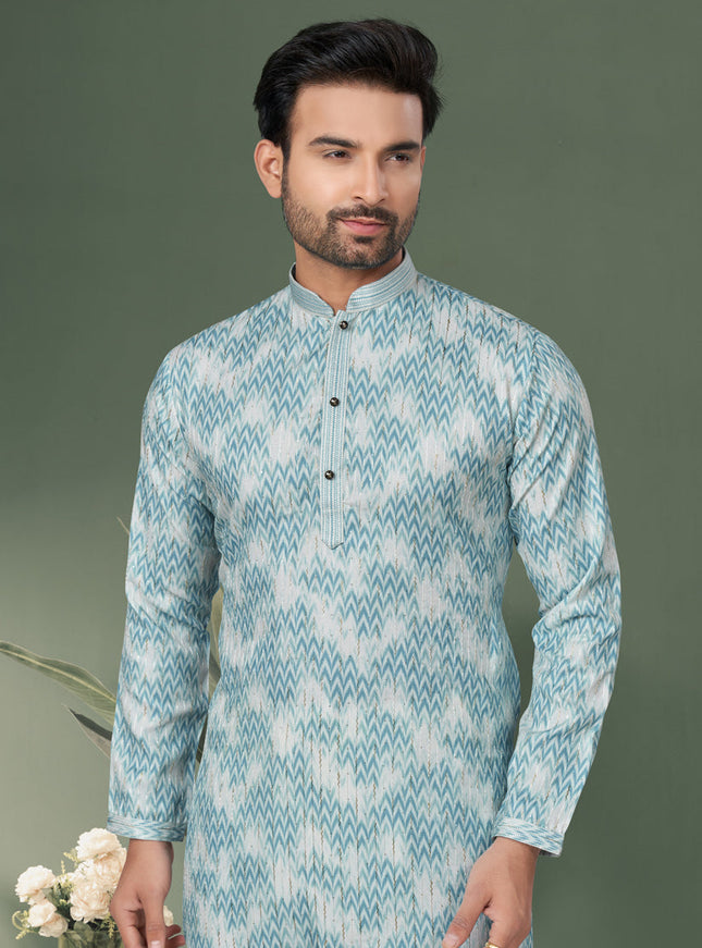 Sky Blue Cotton Kurta Pyjama Set