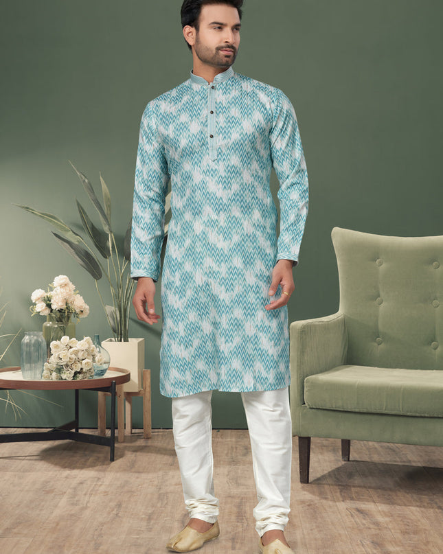 Sky Blue Cotton Kurta Pyjama Set