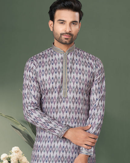 Grey Cotton Kurta Pyjama Set
