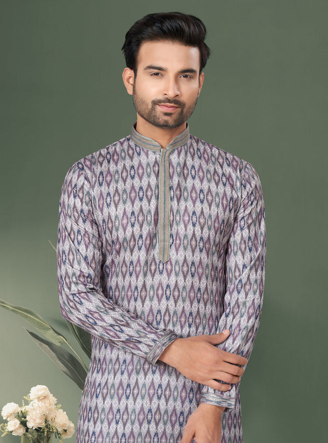Grey Cotton Kurta Pyjama Set