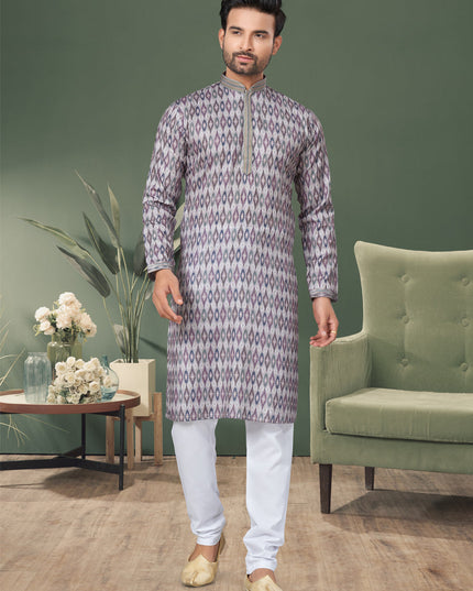 Grey Cotton Kurta Pyjama Set