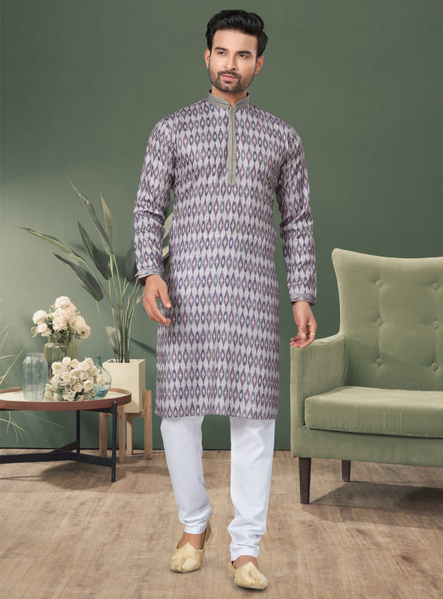Grey Cotton Kurta Pyjama Set