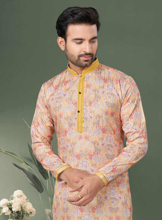 Peach Cotton Kurta Pyjama Set