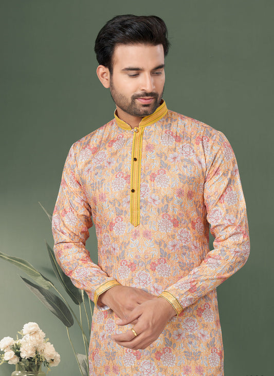 Peach Cotton Kurta Pyjama Set