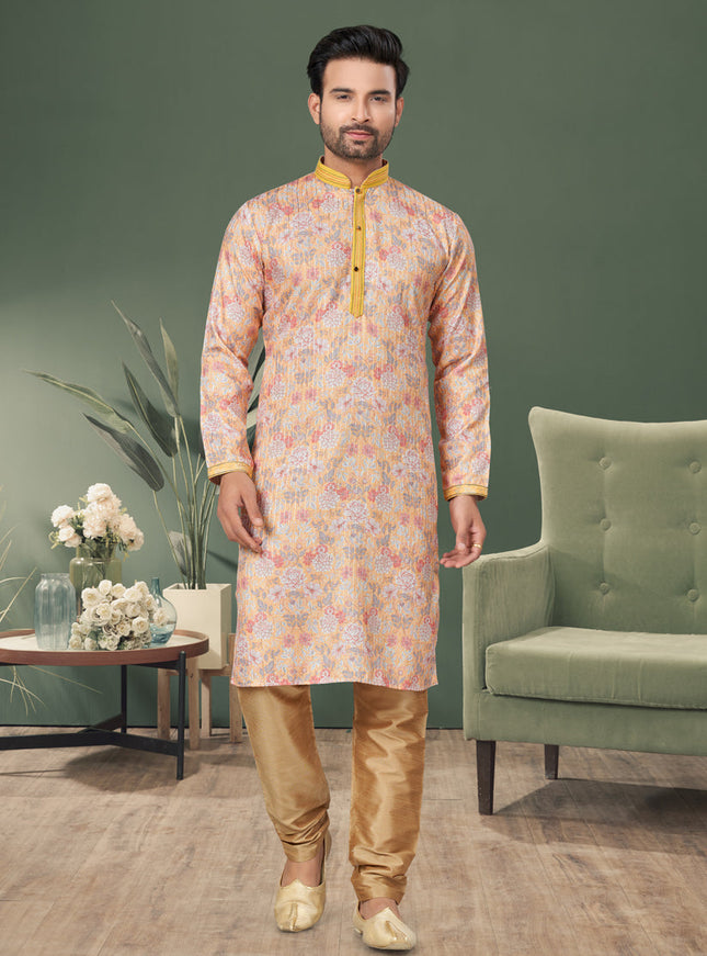Peach Cotton Kurta Pyjama Set