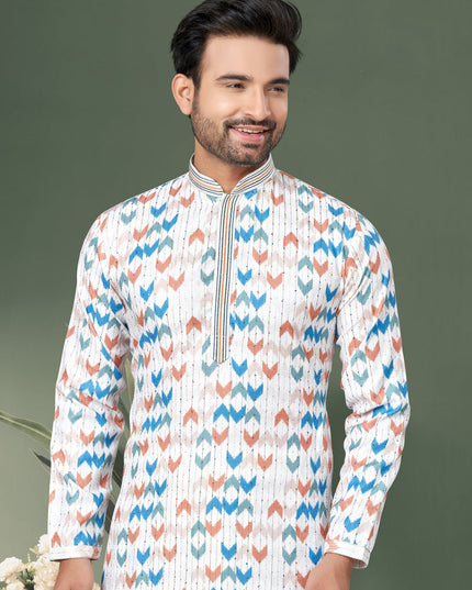 White Cotton Kurta Pyjama Set
