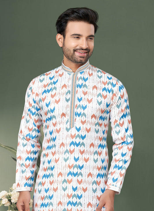 White Cotton Kurta Pyjama Set