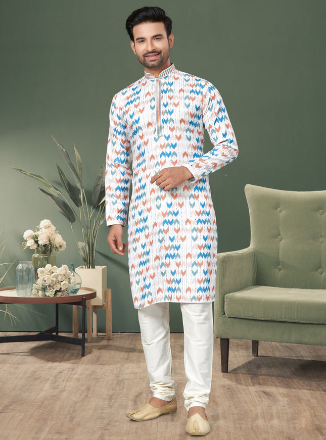 White Cotton Kurta Pyjama Set