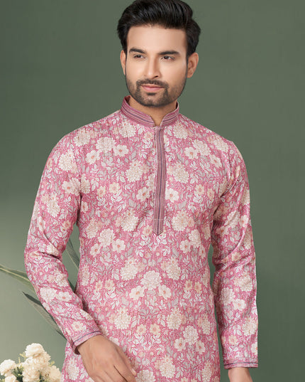 Pink Cotton Kurta Pyjama Set