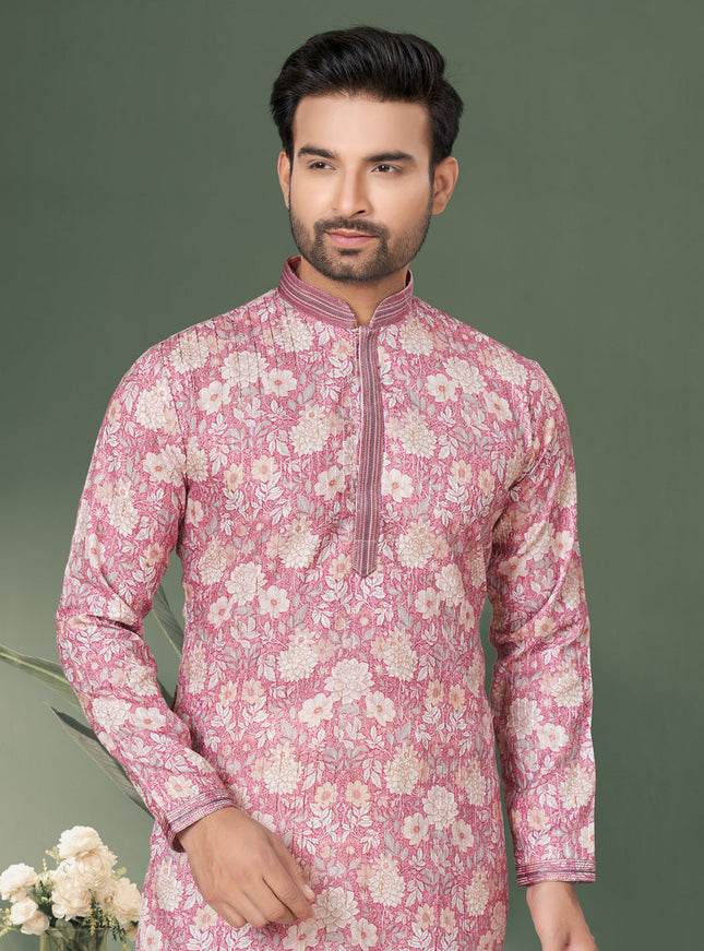 Pink Cotton Kurta Pyjama Set