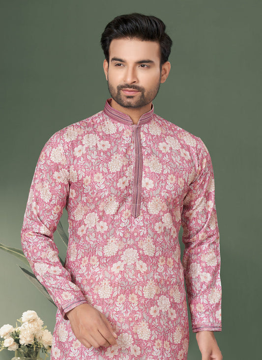 Pink Cotton Kurta Pyjama Set