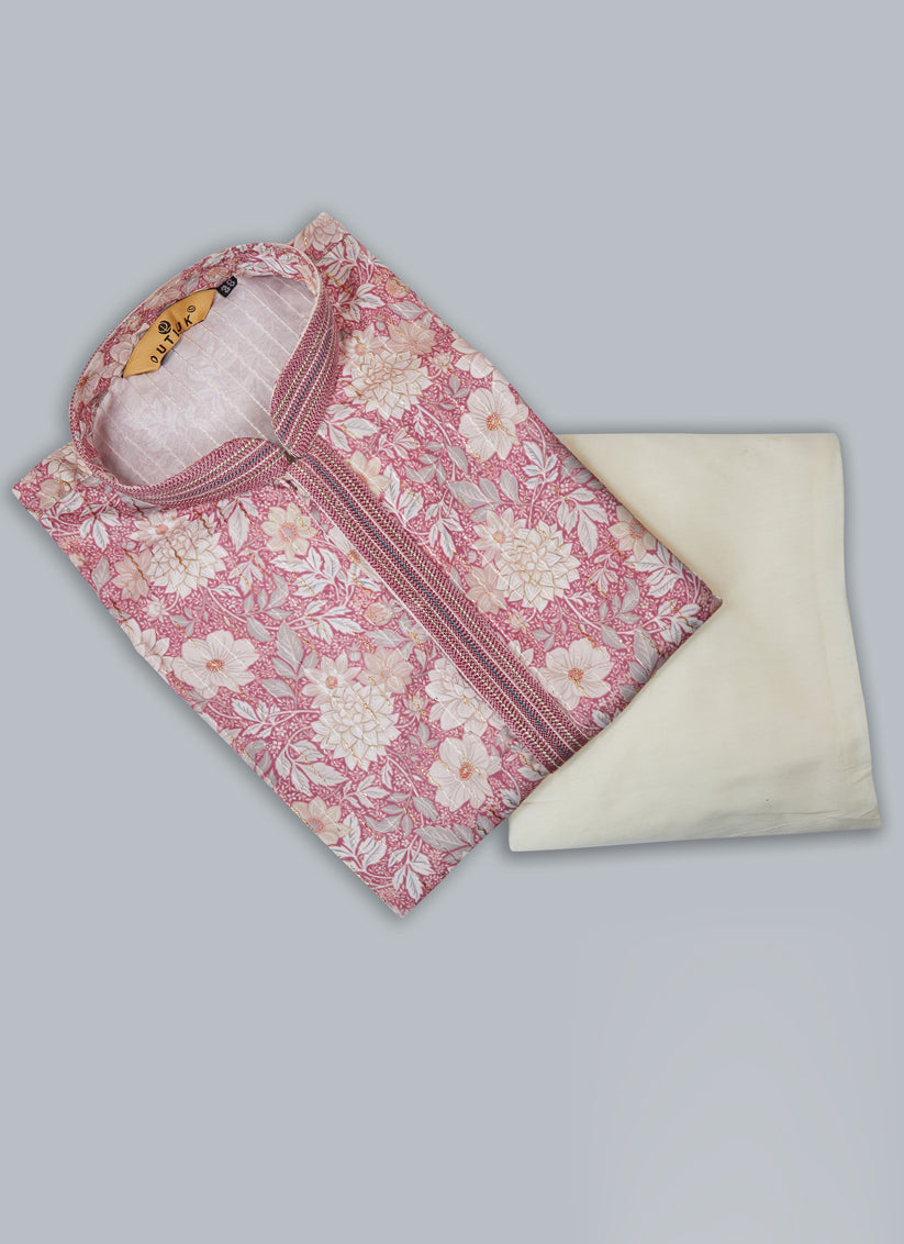 Pink Cotton Kurta Pyjama Set