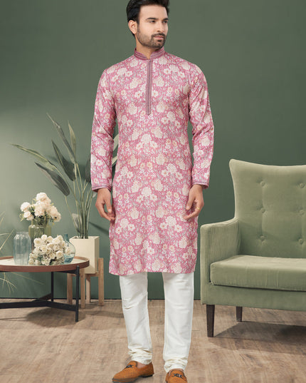 Pink Cotton Kurta Pyjama Set
