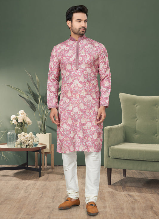 Pink Cotton Kurta Pyjama Set