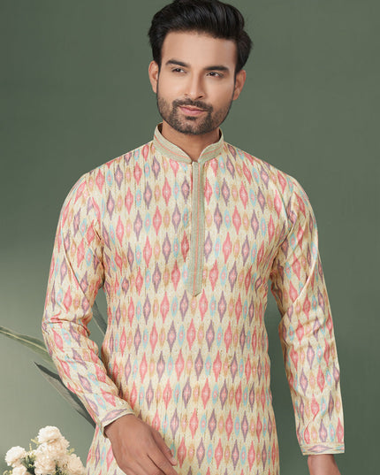Cream Cotton Kurta Pyjama Set