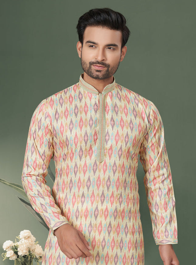 Cream Cotton Kurta Pyjama Set