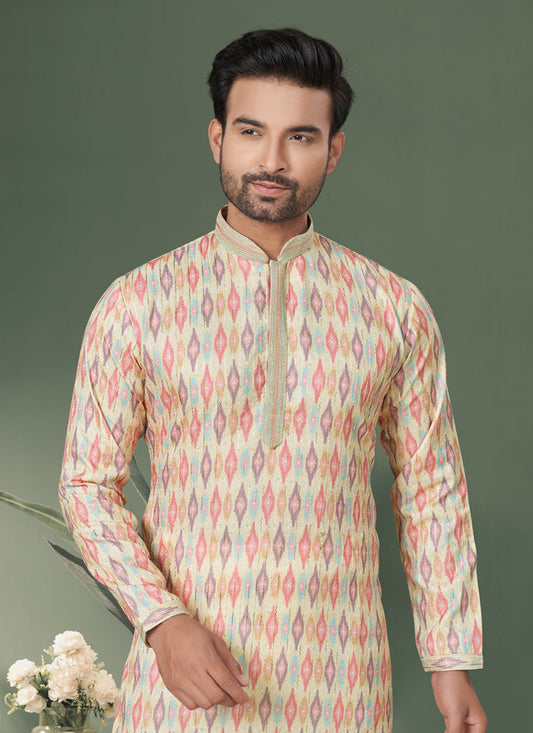 Cream Cotton Kurta Pyjama Set