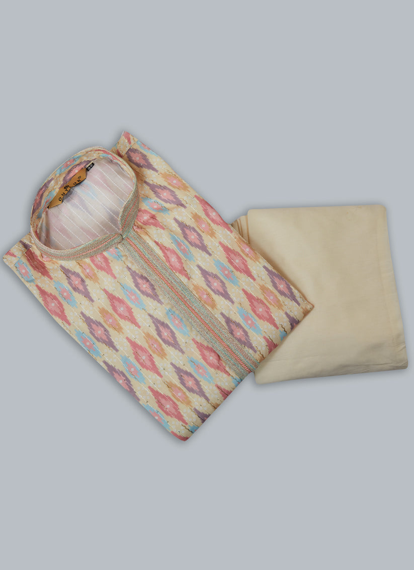 Cream Cotton Kurta Pyjama Set