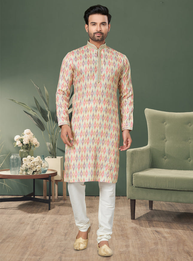 Cream Cotton Kurta Pyjama Set