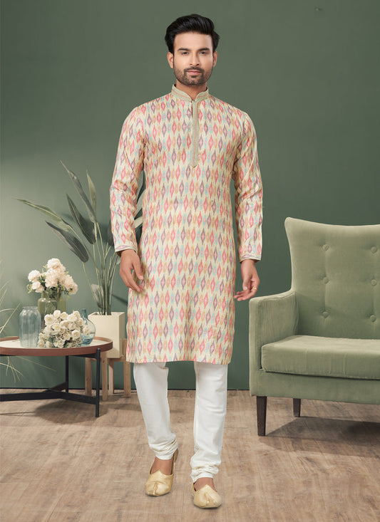 Cream Cotton Kurta Pyjama Set