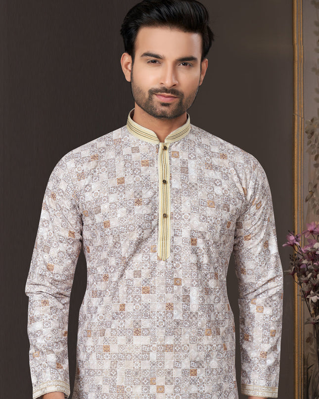 Grey Heavy Cotton Kurta Pyjama Set