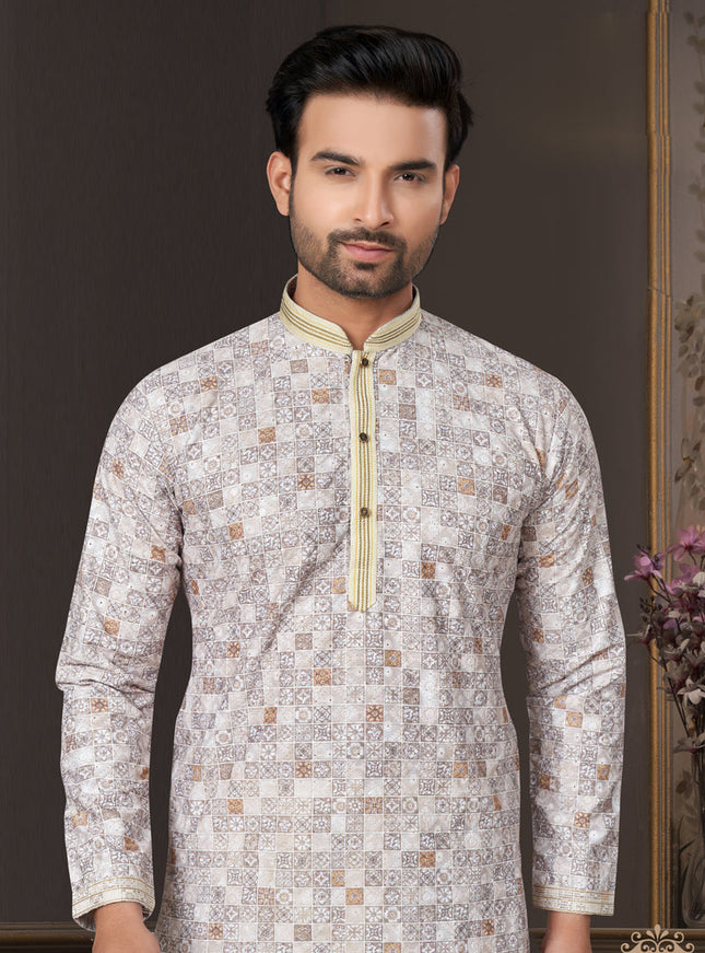 Grey Heavy Cotton Kurta Pyjama Set