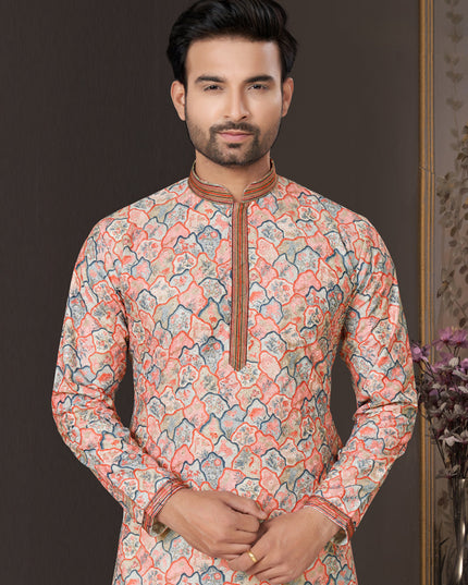 Peach Heavy Cotton Kurta Pyjama Set