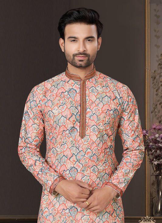 Peach Heavy Cotton Kurta Pyjama Set