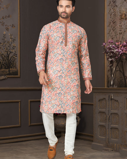 Peach Heavy Cotton Kurta Pyjama Set