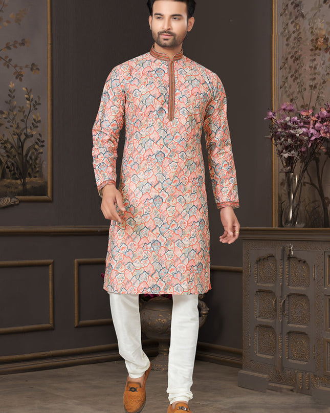 Peach Heavy Cotton Kurta Pyjama Set