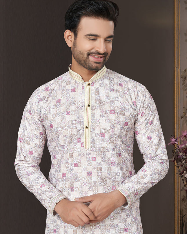 Off White Heavy Cotton Kurta Pyjama Set