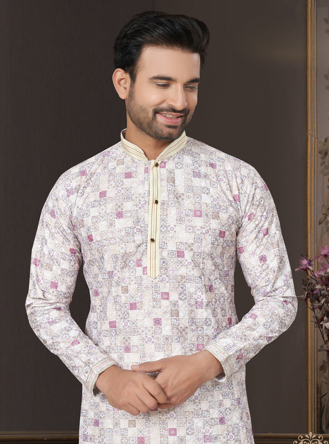 Off White Heavy Cotton Kurta Pyjama Set