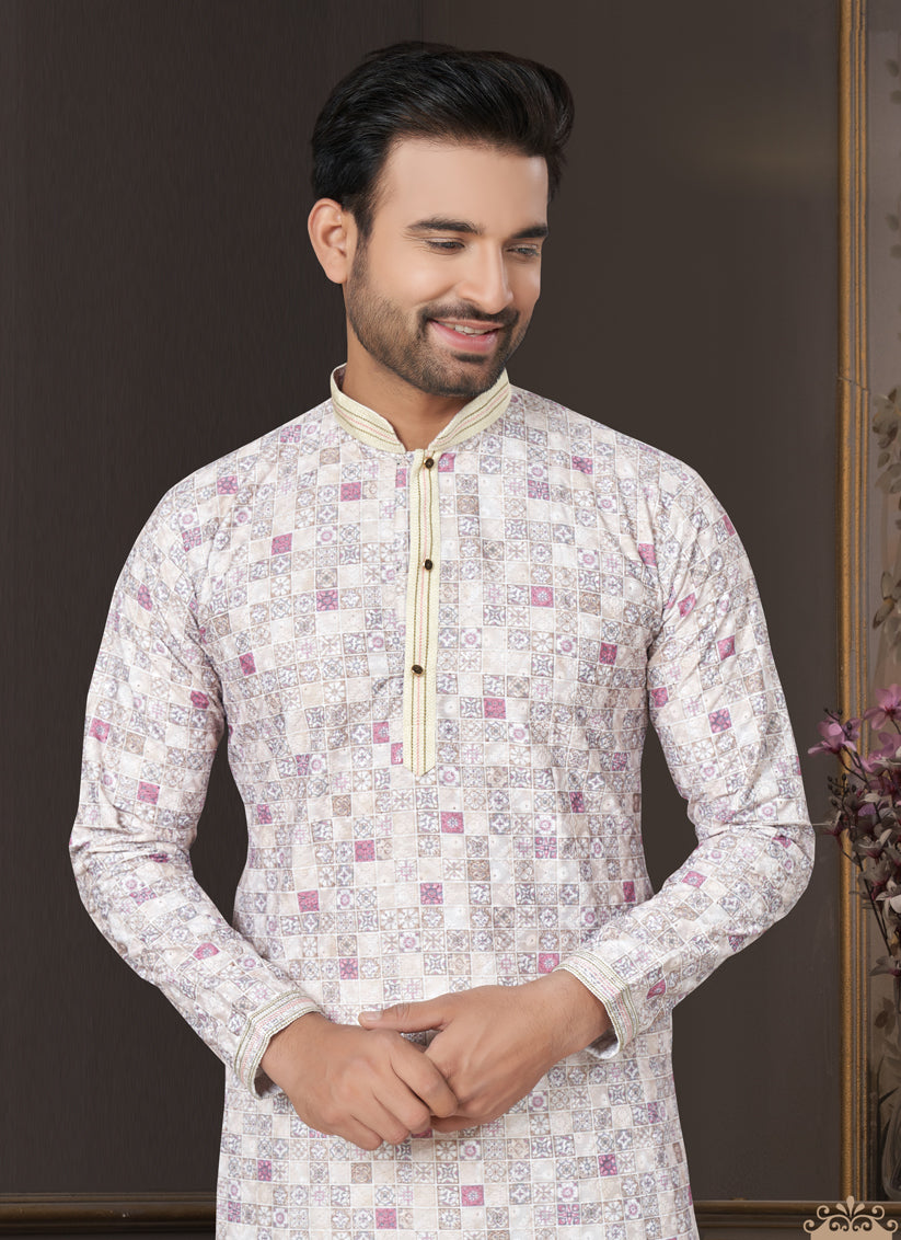 Off White Heavy Cotton Kurta Pyjama Set