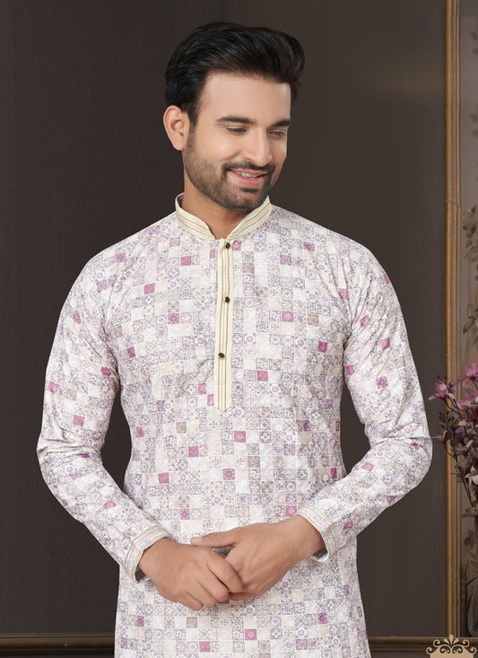 Off White Heavy Cotton Kurta Pyjama Set