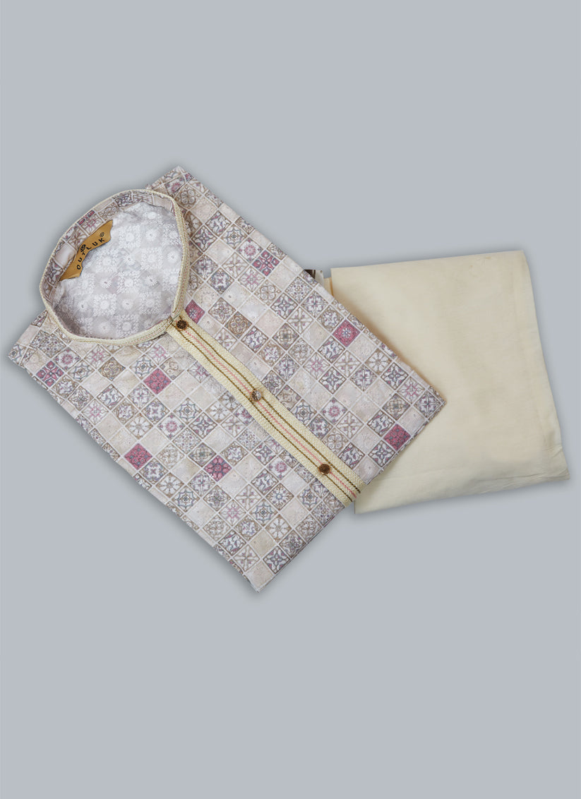 Off White Heavy Cotton Kurta Pyjama Set