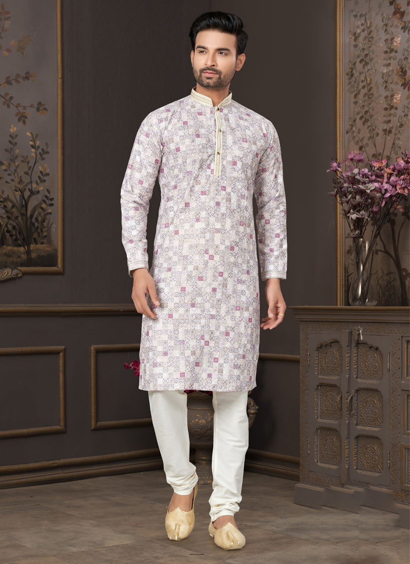 Off White Heavy Cotton Kurta Pyjama Set