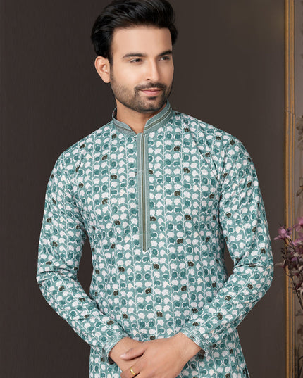 Rama Green Heavy Cotton Kurta Pyjama Set