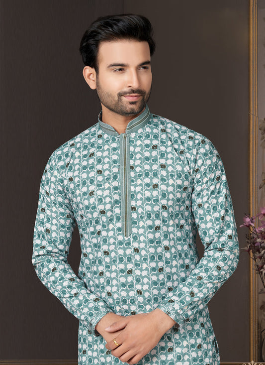 Rama Green Heavy Cotton Kurta Pyjama Set