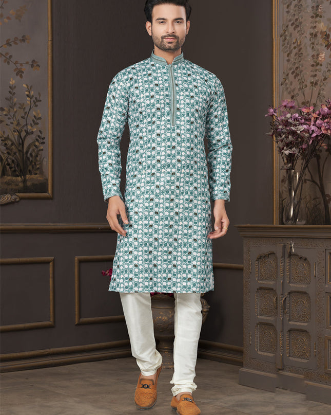 Rama Green Heavy Cotton Kurta Pyjama Set
