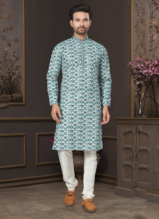 Rama Green Heavy Cotton Kurta Pyjama Set