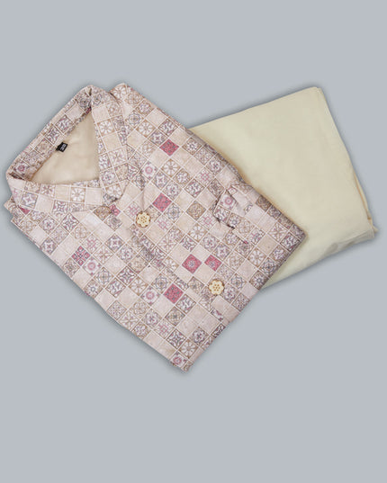 Off White Silk Kurta Pyjama with Off White Jacket