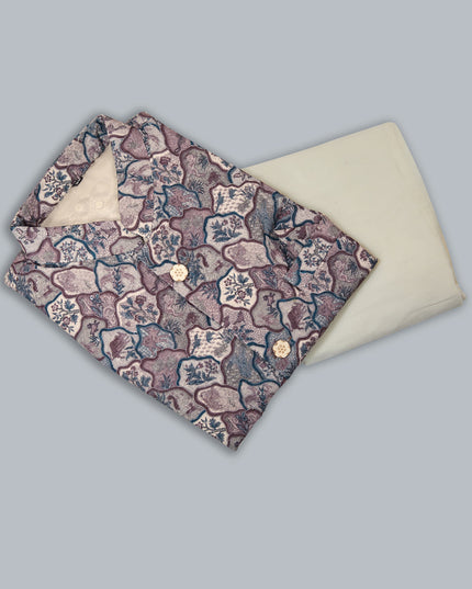 Off White Silk Kurta Pyjama with Multicolor Jacket