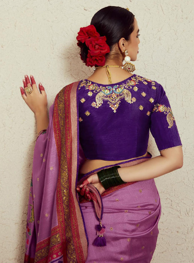 Onion Pink Brasso Saree with Blouse