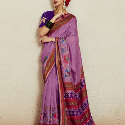 Onion Pink Brasso Saree with Blouse