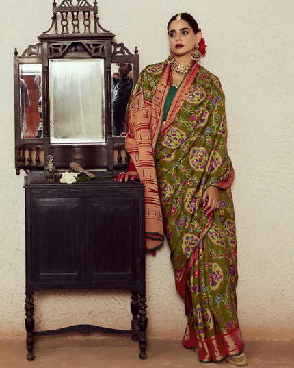 Mehendi Green Brasso Saree with Blouse