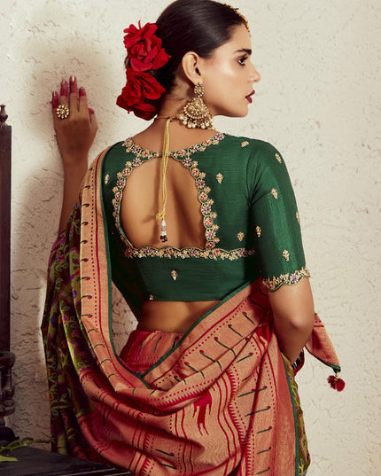 Mehendi Green Brasso Saree with Blouse