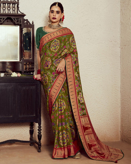 Mehendi Green Brasso Saree with Blouse
