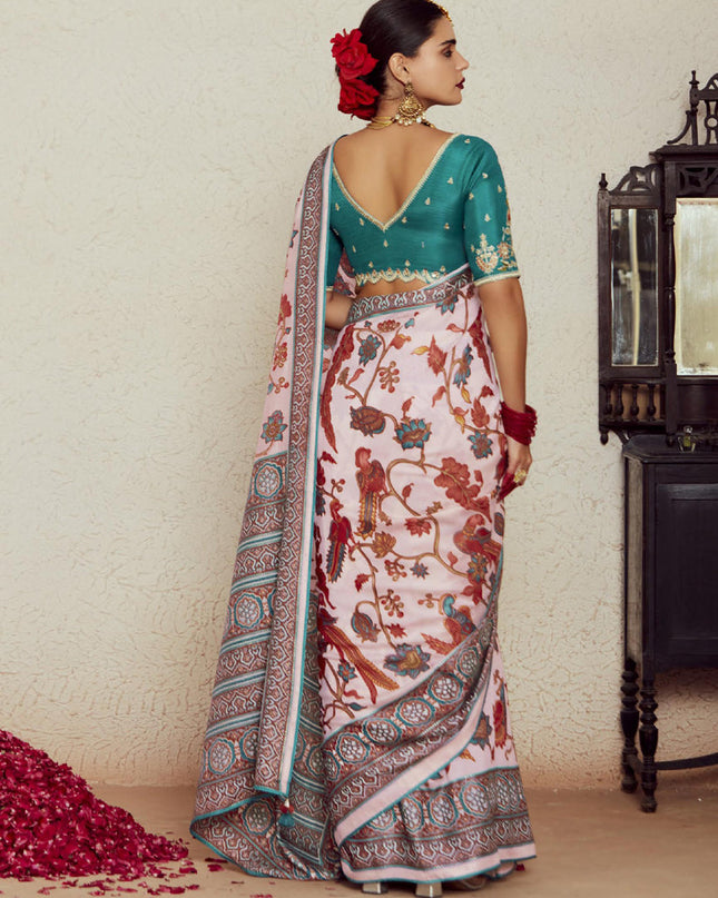 Blush Pink Brasso Saree with Blouse