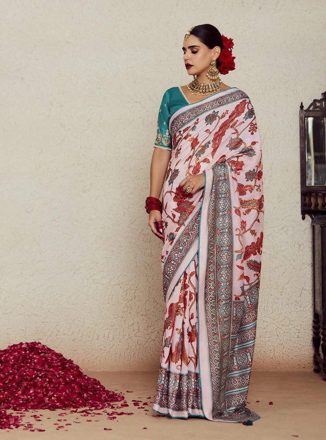 Blush Pink Brasso Saree with Blouse