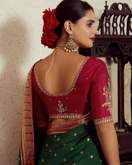 Forest Green Brasso Saree with Blouse